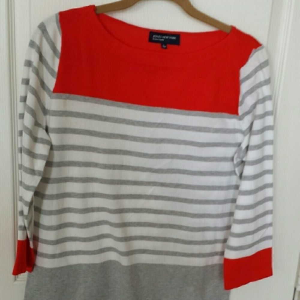Gray, White & Red Sweater NWOT